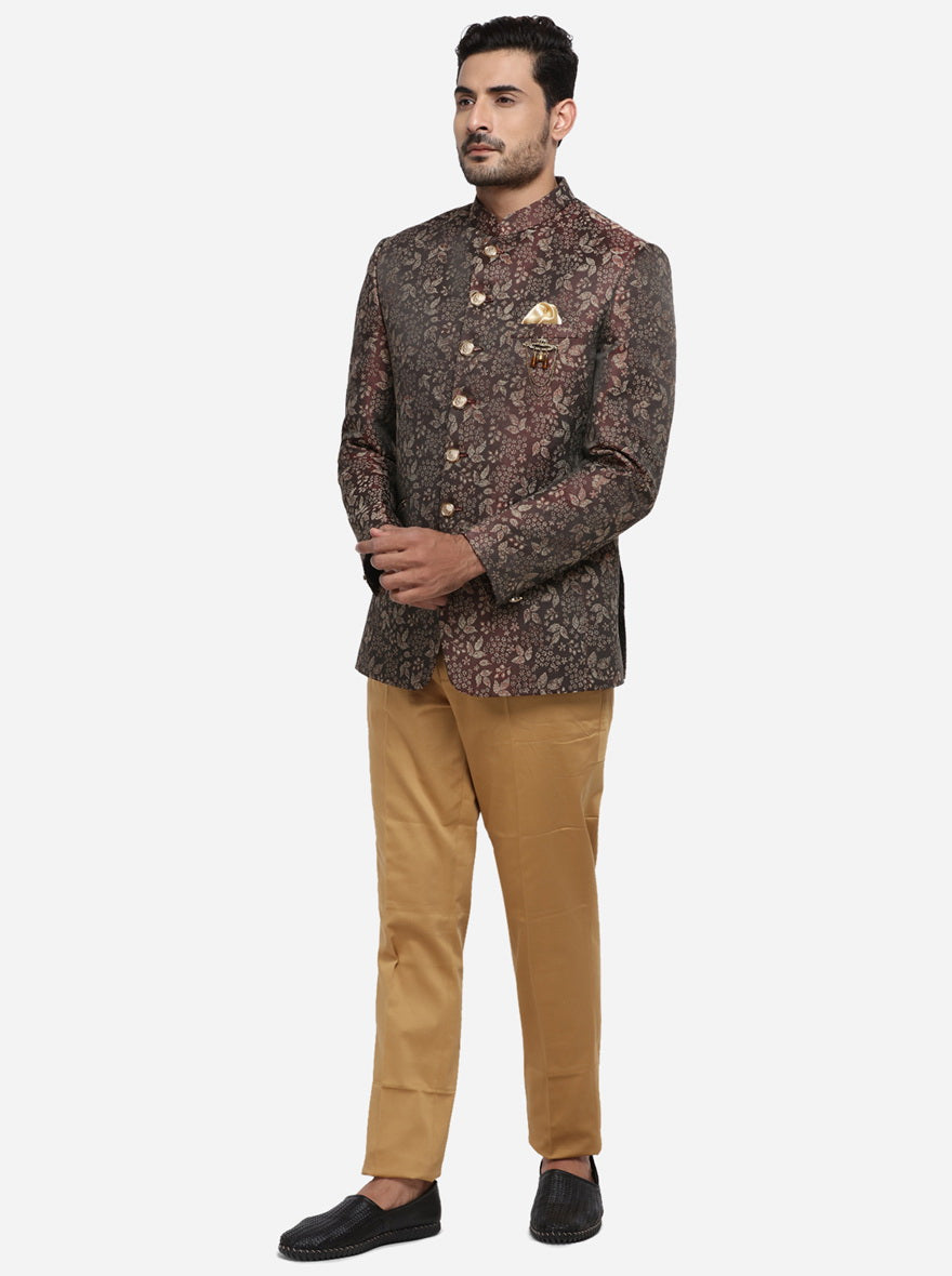 Buy Jet Black Printed Designer Jodhpuri Suit | Manav Ethnic